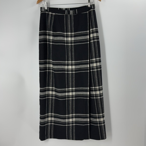 Liz Claiborne black gray wool blend plaid wrap maxi skirt preppy academia career - Picture 1 of 13